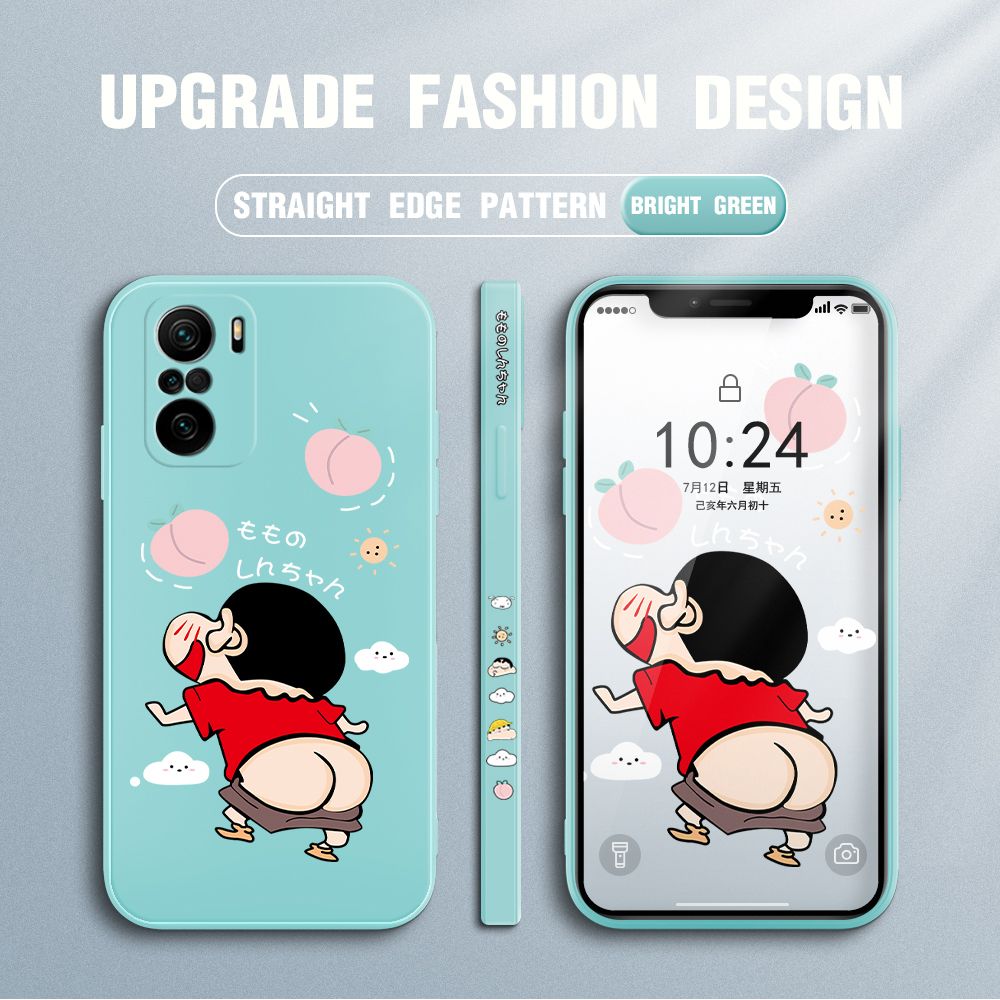 Jizetin for Xiaomi Poco F3 / Redmi K40 / K40 Pro Case New Cartoon Crayon Shin-chan Design Side Design Phone Case Square Edge Pattern Liquid Silicone Cases Full Cover Camera Shockproof Protective Case
