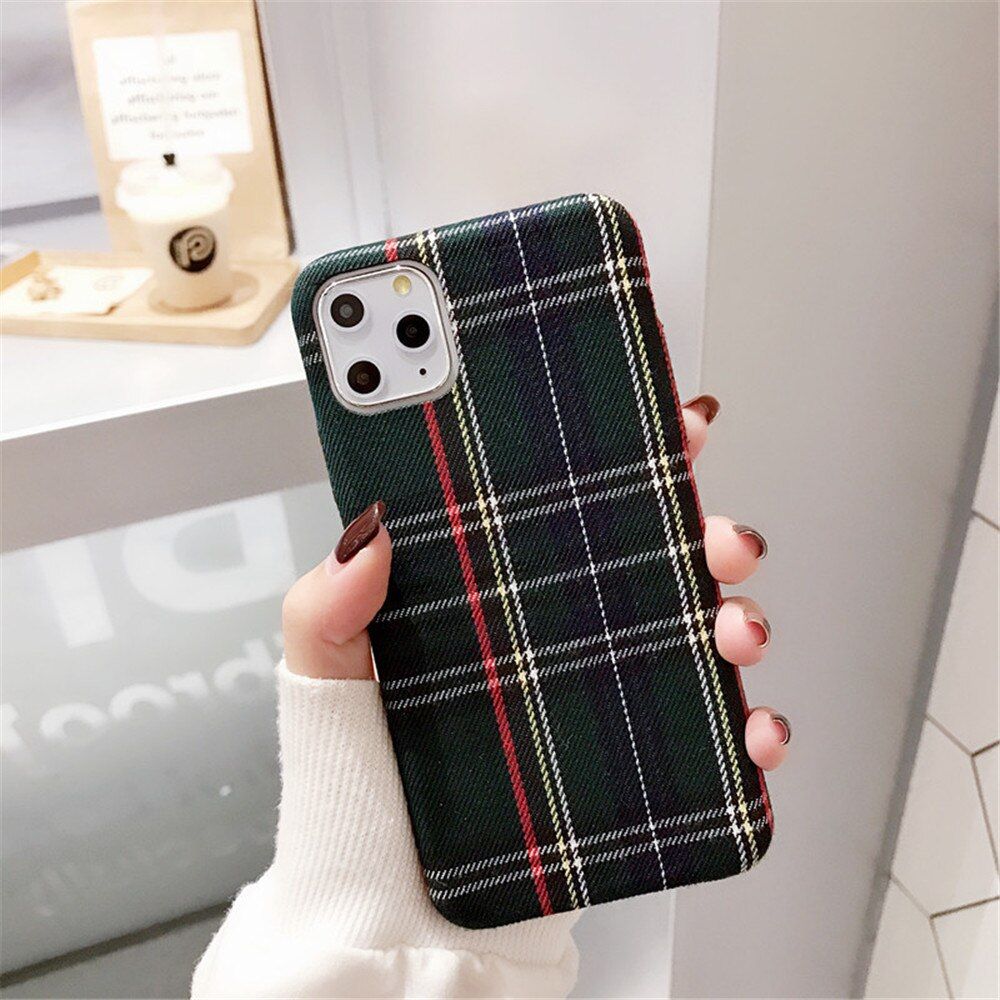 Winter Warm Plush Case For iPhone 12 Fundas Luxury Color Plaid Fabric For iPhone 11 Pro Xs Max XR X 6 6S 7 8 Plus SE Soft Cover