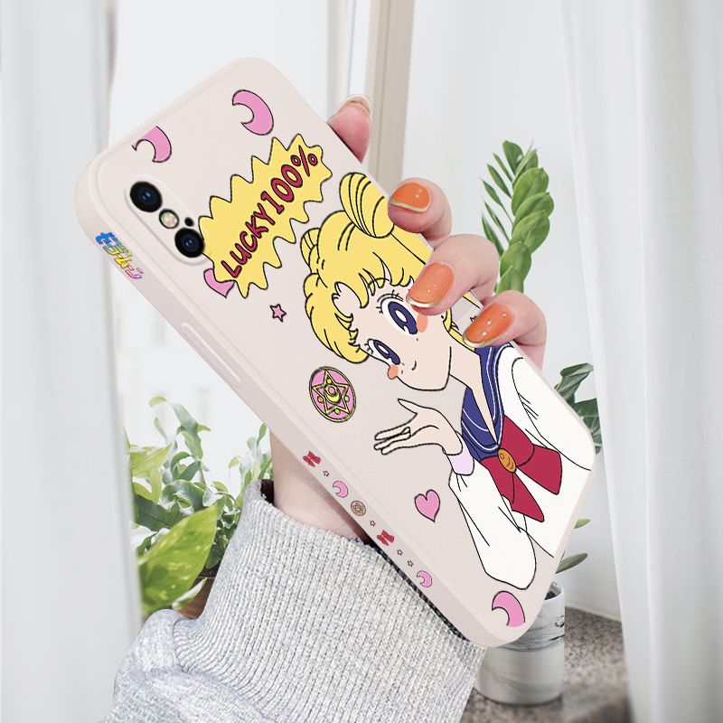 AMORVOR for iPhone X/XS Back Cover Anime Super Sailor Moon Side design Soft Case Liquid Silicone Phone Cases