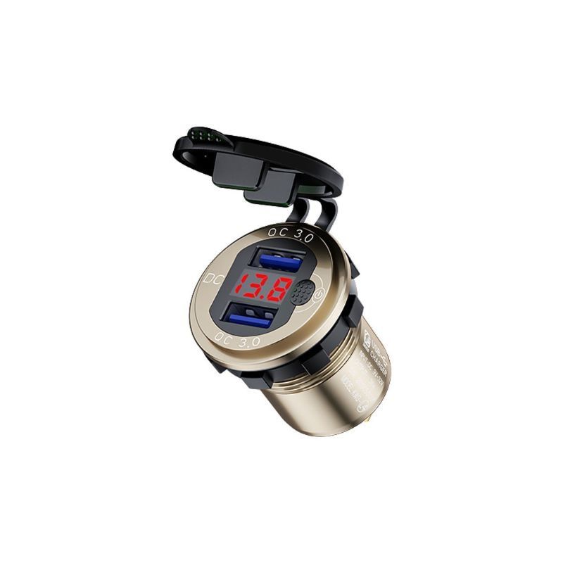 12V 24V 18W Aluminum Waterproof Dual QC3.0 USB Fast Charger Power Outlet with LED Voltmeter ON OFF Switch for Car Marine Truck B