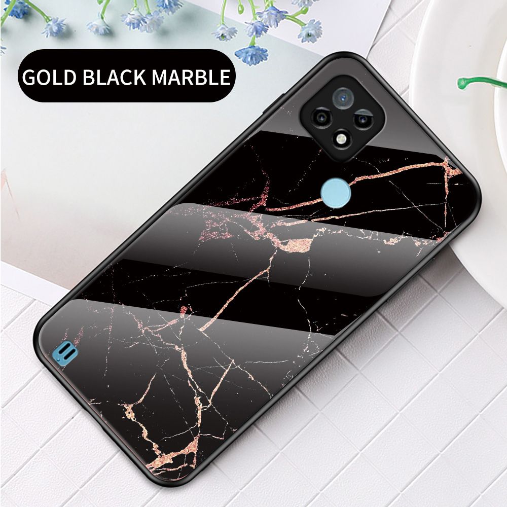 Case for Realme C21 Tempered Glass Protective Layer on the Back and TPU Bumper Anti+shock Shock Absorption Protective Cover