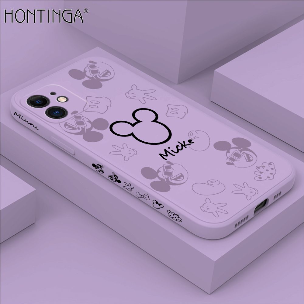 Hontinga for iPhone 11 Case Side Design Cute Mouse Avatar Back Cover Soft Square Edge Pattern Liquid Silicone Trend Phone Cases