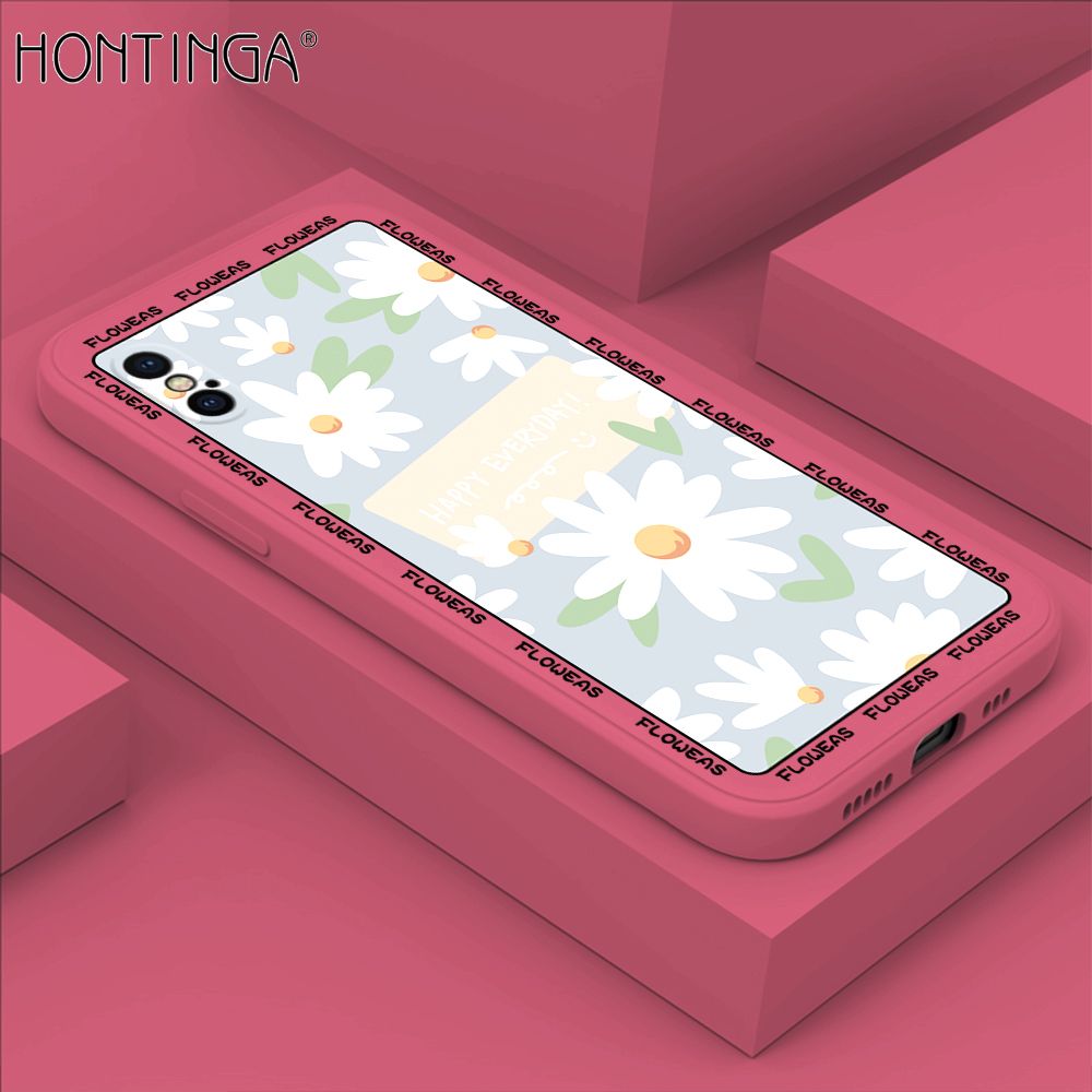 Hontinga for iPhone XS MAX Case Beautiful Daisy Flower Phone Case Phone Case Soft Square Edge Silicone Cases Full Lens Cover Shockproof Protection Cover