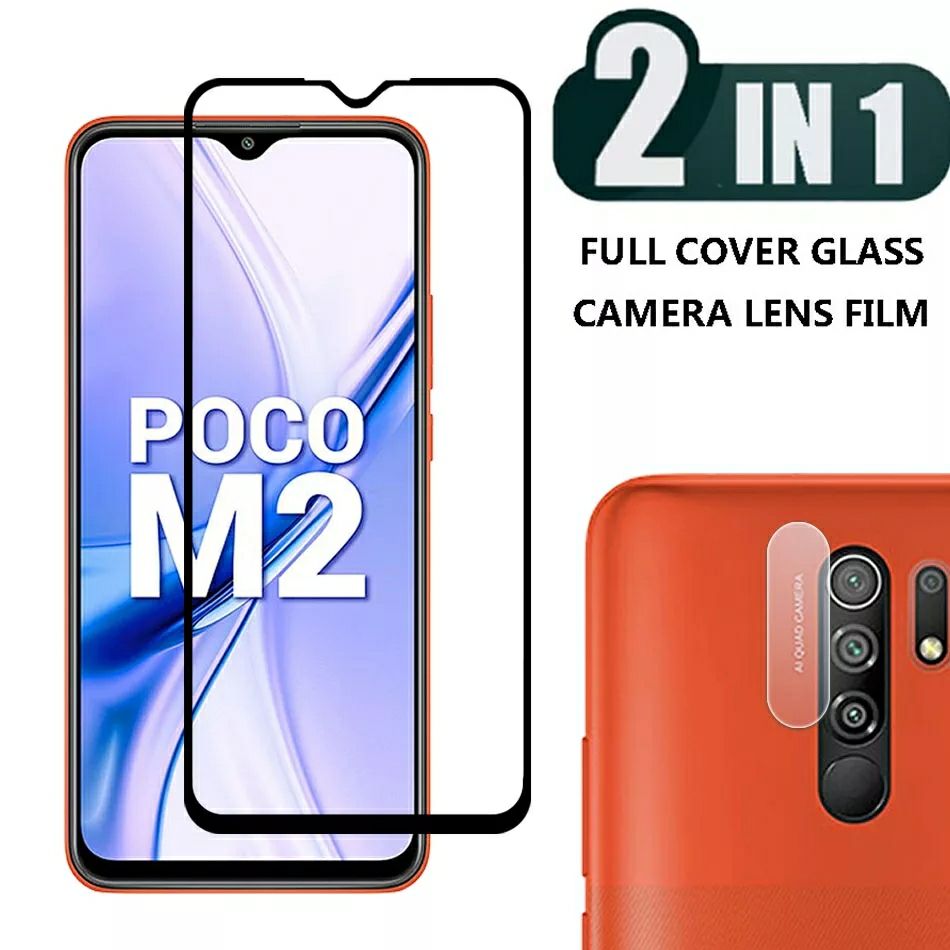 Poco M2 Screen Protector Glass + Camera Lens Protector - Combo Pack