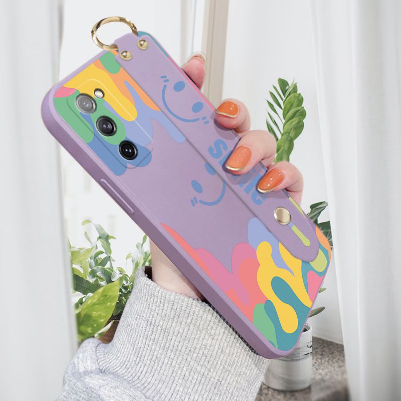 Jizetin for Samsung Galaxy S20 FE Wrist Strap Case Soft Candy Color Splash Ink Cover Ultra Thin Anti Fall Liquid Silicone Phone Case