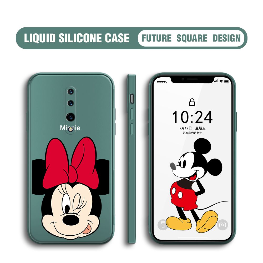 BILI for OnePlus 7 Pro Back Cover Big Head Minnie Multicolor Liquid Silicone Phone Case Soft Square Lens Protection Phone Cases