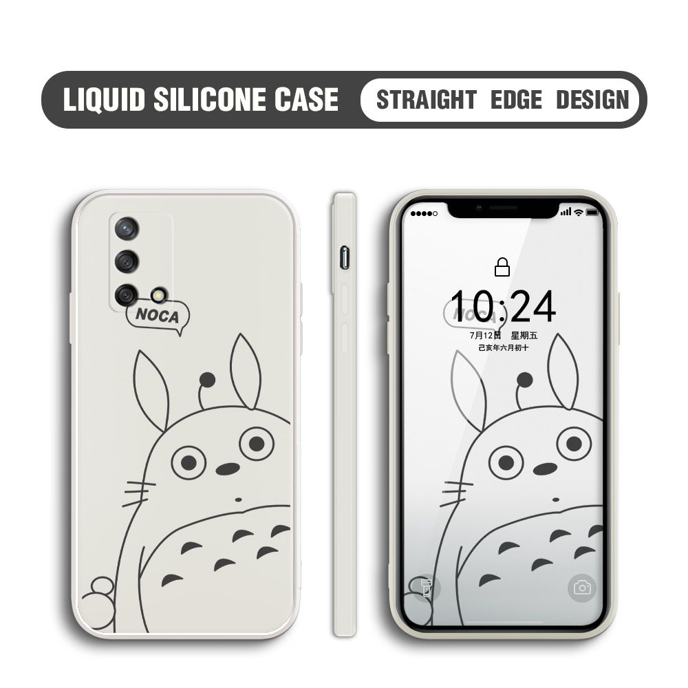 BILI for OPPO F19 / A74 / A95 Back Cover Lovely Totoro Multicolor Liquid Silicone Phone Case Soft Square Lens Protection Phone Cases