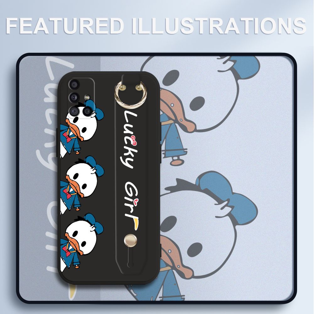 UCUC for Samsung Galaxy M51 Wrist Strap Case Creative Cartoon Three Ducks Cover Ultra Thin Anti Fall Liquid Silicone Phone Case