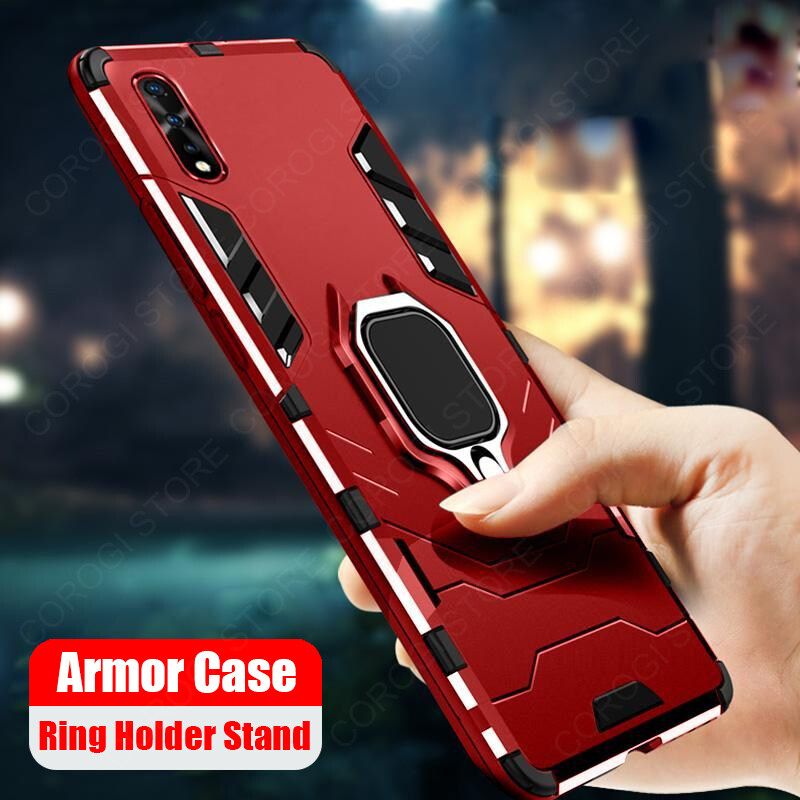 For Vivo S1 Cover Military Grade Shockproof Armor Phone Case Metal Ring Stand Holder Magnetic Car Mount Hard Protective Back Cover