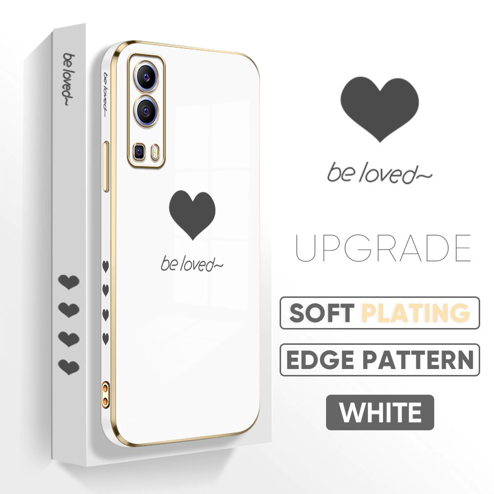 Jizetin (Free Lanyard) Vivo Y52 5G / Y72 5G Cover Love Luxury 6D Plating Soft Casing Silicone Square Frame Phone Case Shiny Bling Back Cover