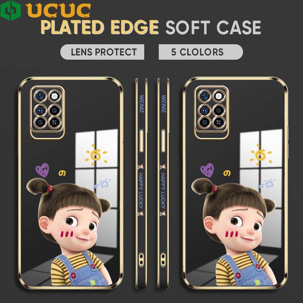 UCUC for Infinix Note 10 Pro / Note 10 Pro NFC Back Cover + Free Lanyard Lovely Girl Luxury 6D Plating Case Side Pattern Soft Silicone Square Phone Cases