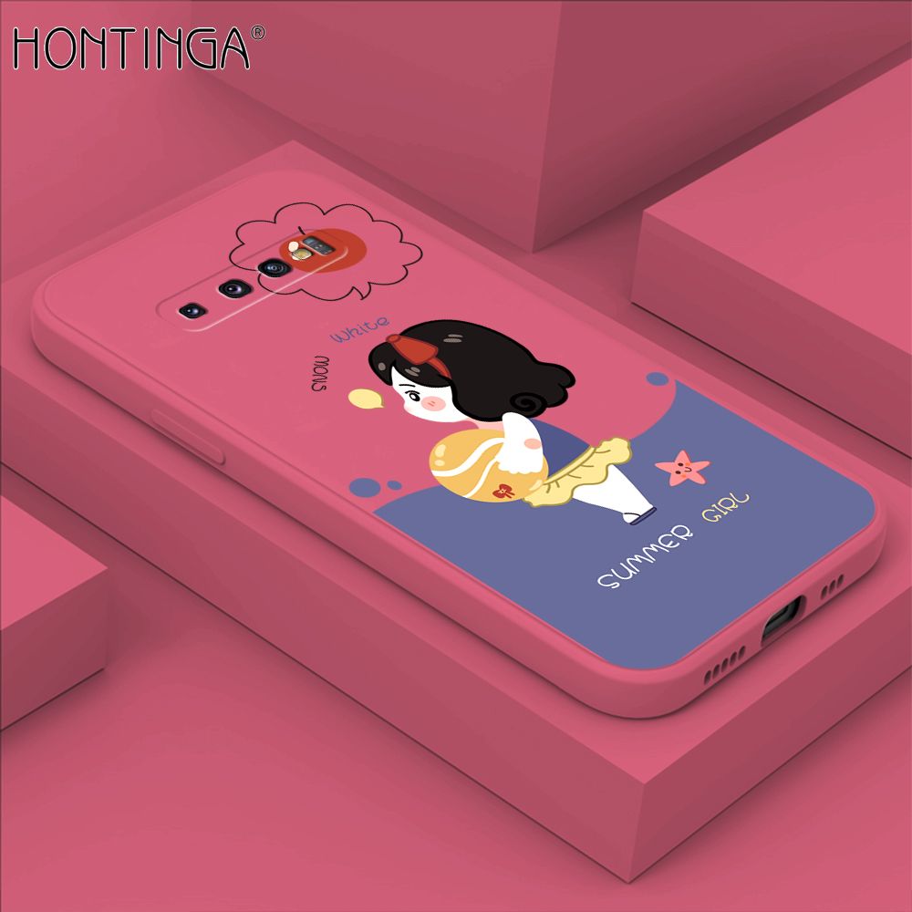 Hontinga for Samsung S10 Plus Case Cute Cartoon Girl Phone Case Phone Case Soft Square Edge Silicone Cases Full Lens Cover Shockproof Protection Cover