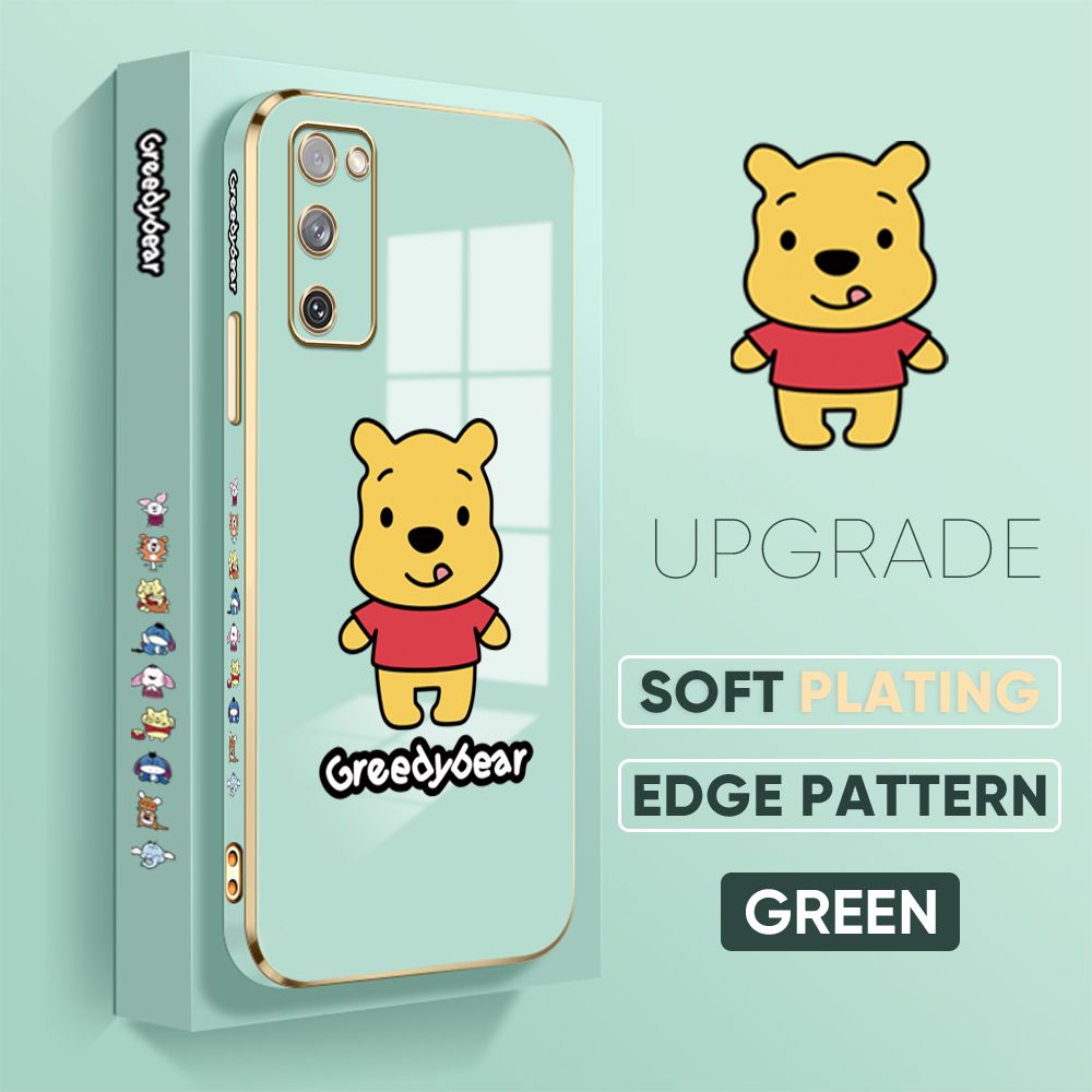 TA for Samsung Galaxy S20 FE S20FE 5G Back Cover Cute Bear Luxury 6D Plating Case Side Pattern Soft Silicone Square Phone Case