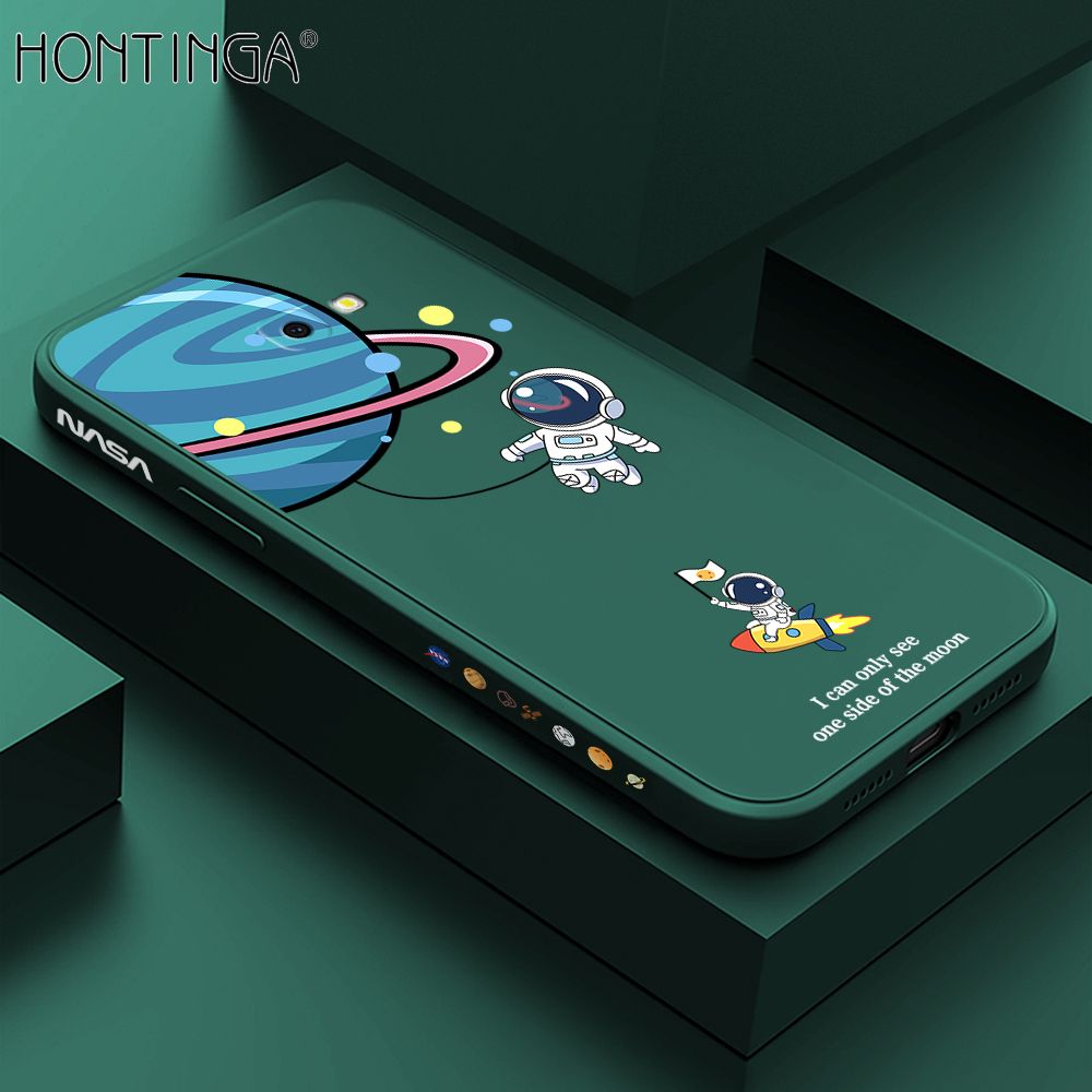 Hontinga for Samsung J4 Plus 2018 Case Cartoon Astronaut Side Design Back Cover Soft Square Edge Liquid Silicone Phone Cases