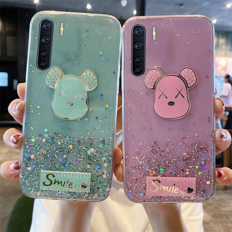 Phone case OPPO A91 Shiny Ring Case Glitter Soft Transparent Gloomy Bear Cases For OPPO A91 Back Cover Stars Moon Girls