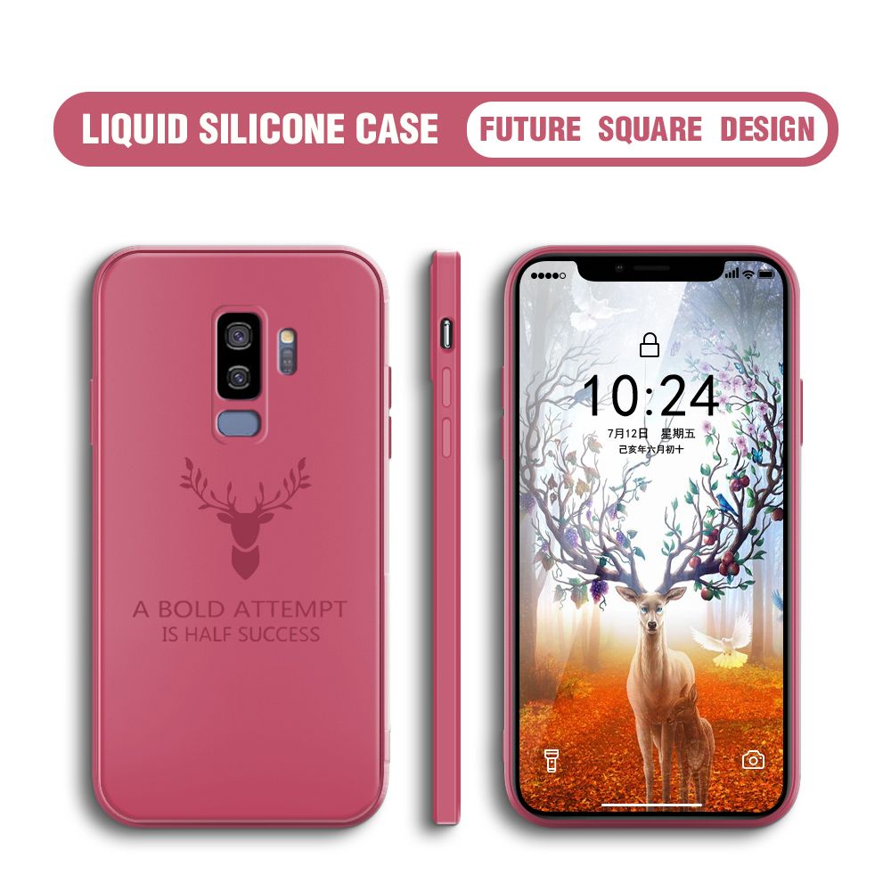 Hontinga for Samsung Galaxy S9 Plus Case Soft Silicone Square ELK Deer Reindeer Phone Cases Full Cover Camera Shockproof Protection Rubber Case