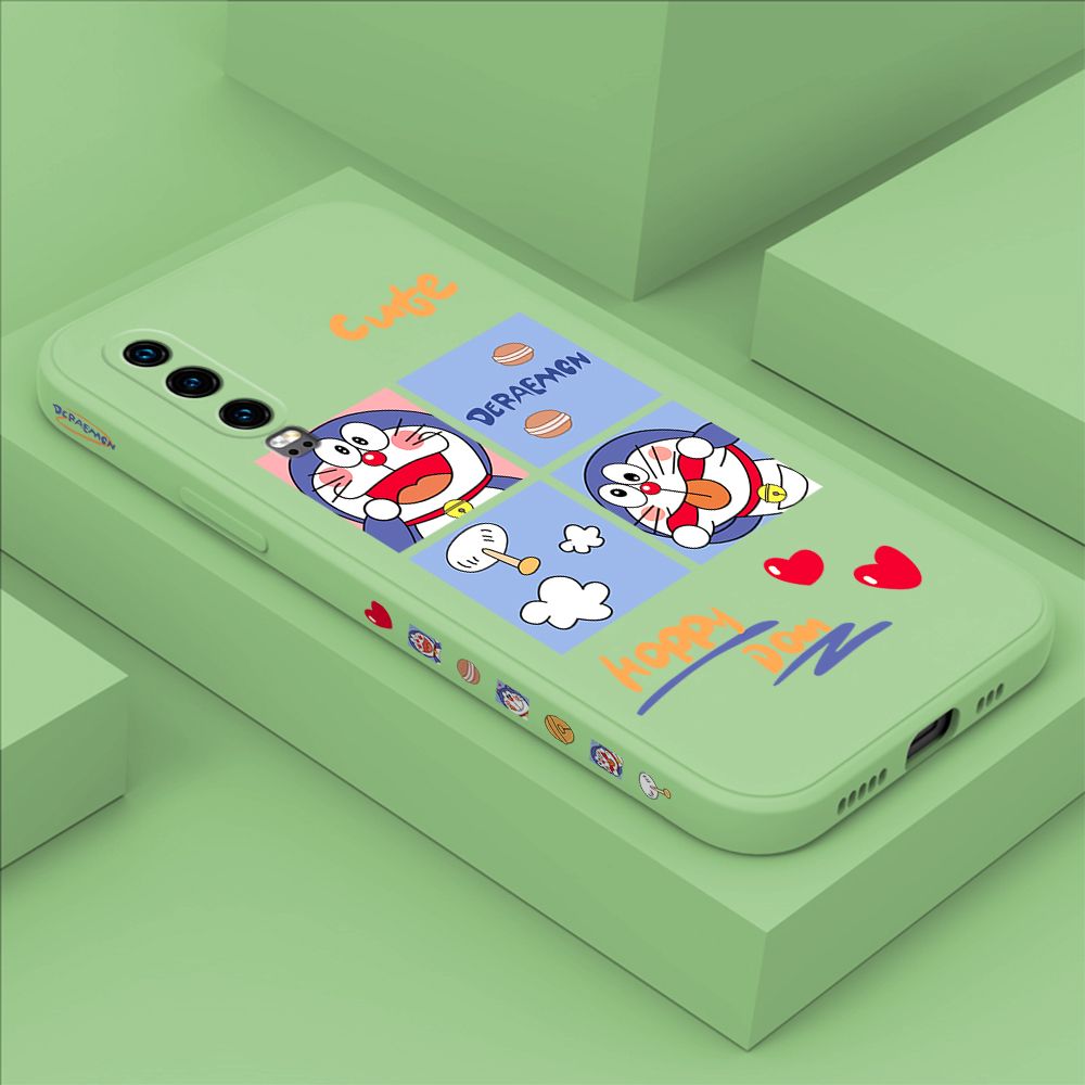 Hontinga for Huawei P30 Case Side Design Cartoon Cute Cat Back Cover Soft Square Edge Pattern Liquid Silicone Trend Phone Cases