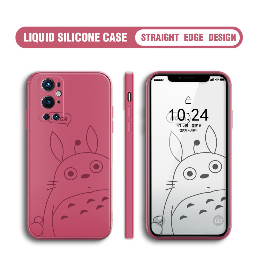 BILI for OnePlus 9 Pro Back Cover Lovely Totoro Multicolor Liquid Silicone Phone Case Soft Square Lens Protection Phone Cases