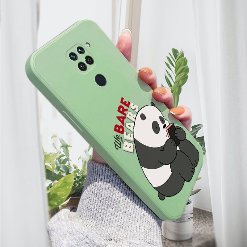 AMORVOR for Redmi Note 9 Back Cover Cartoon Cute Panda Side design Soft Case Liquid Silicone Phone Cases
