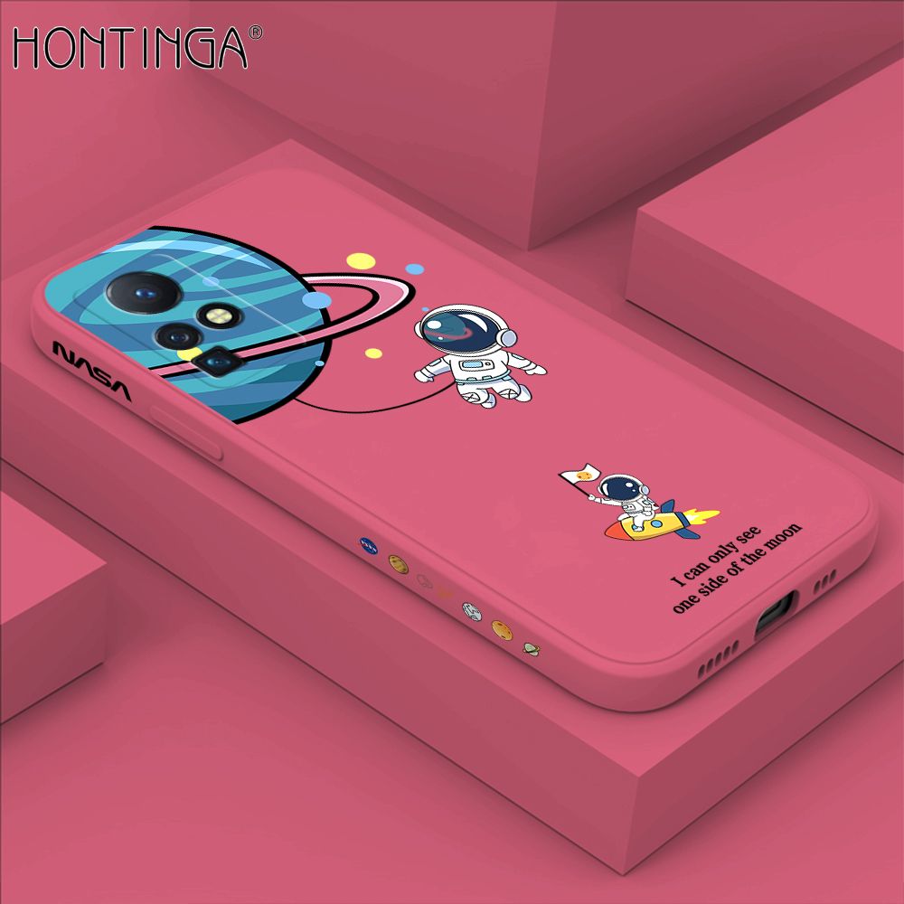 Hontinga for Infinix Zero X / Zero X Pro Back Cover Cartoon Astronaut Side Design Case Square Edge Liquid Silicone Phone Case