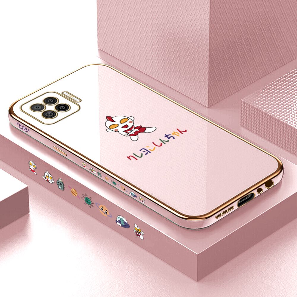 Luxury 6D Plating Case for OPPO F17 A73 2020 Cartoon Hero Side Pattern Back Cover Soft Silicone Square Phone Cases + Free Lanyard