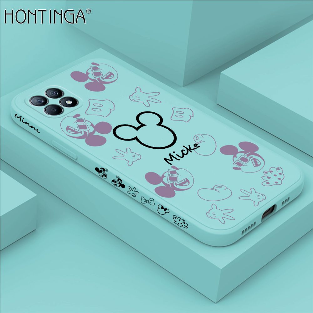 Hontinga for OPPO Reno 4 SE 5G Case Side Design Cute Mouse Avatar Back Cover Soft Square Edge Pattern Liquid Silicone Trend Phone Cases