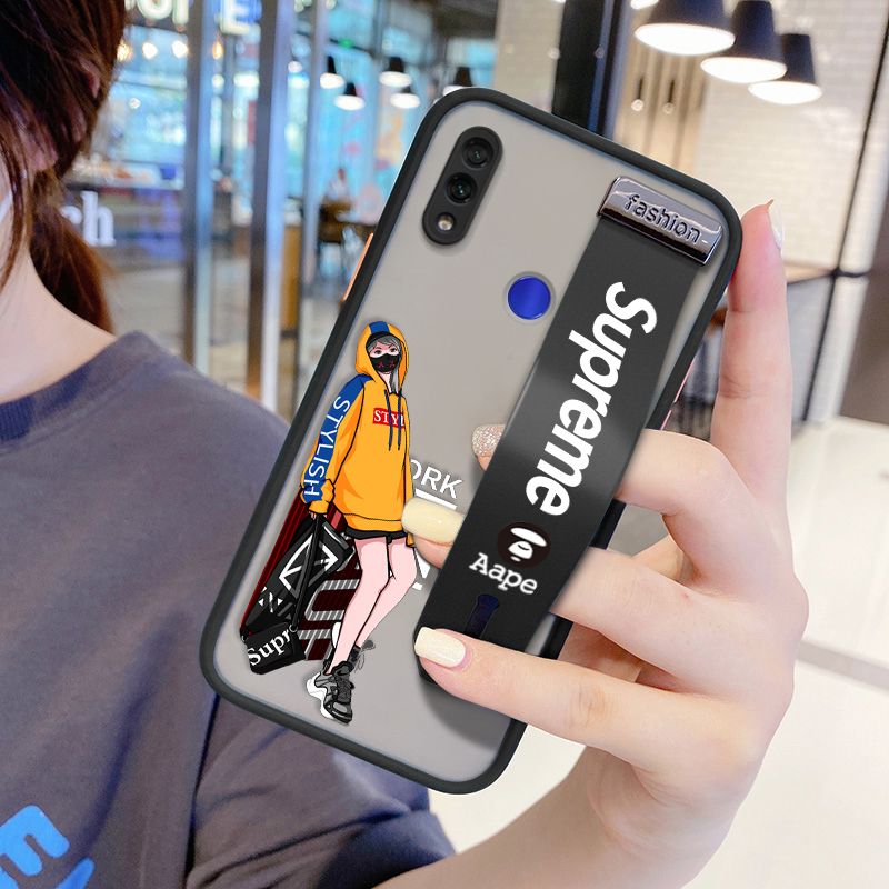 UCUC for Xiaomi Redmi Note 7 Wrist Strap Case Creative Cartoon Handsome Girl Wristband Printing Cover Shockproof Frosted Phone Case