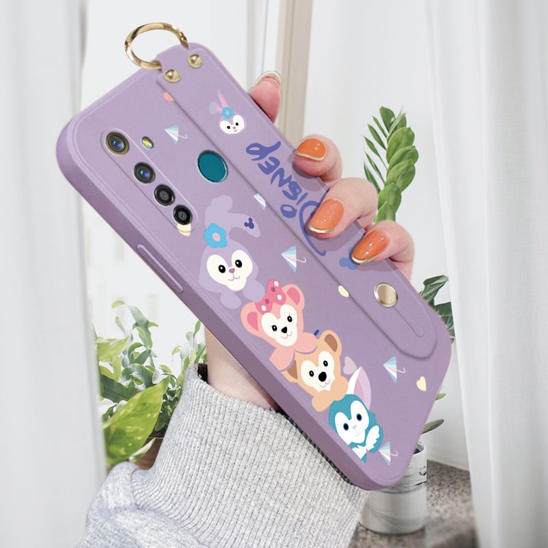 Jizetin for Realme 5 Pro Back Cover Cartoon Onlookers StellaLou Wrist Strap Phone Case Candy Color shock proof Protective Phone Cases
