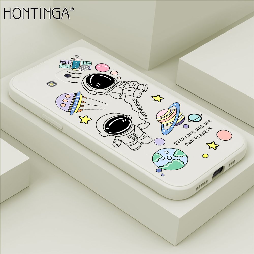 Hontinga for Samsung Galaxy J7 Core Case Fashion Earth Planet Astronaut Phone Case Soft Square Edge Silicone Cases Full Lens Cover Shockproof Protection Cover