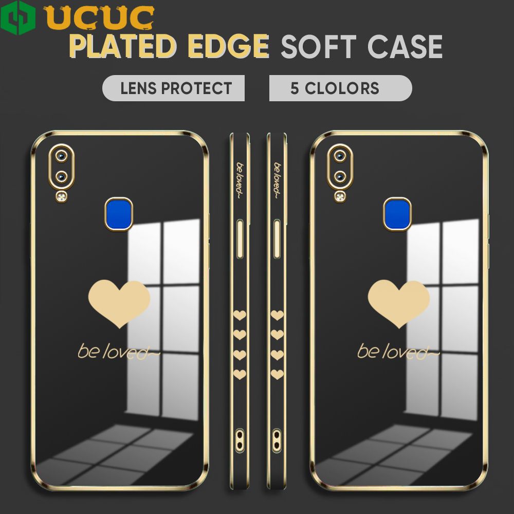 UCUC for Vivo Y91 Y95 Y91i Back Cover + Free Lanyard Lover Heart Luxury 6D Plating Case Side Pattern Soft Silicone Square Phone Cases