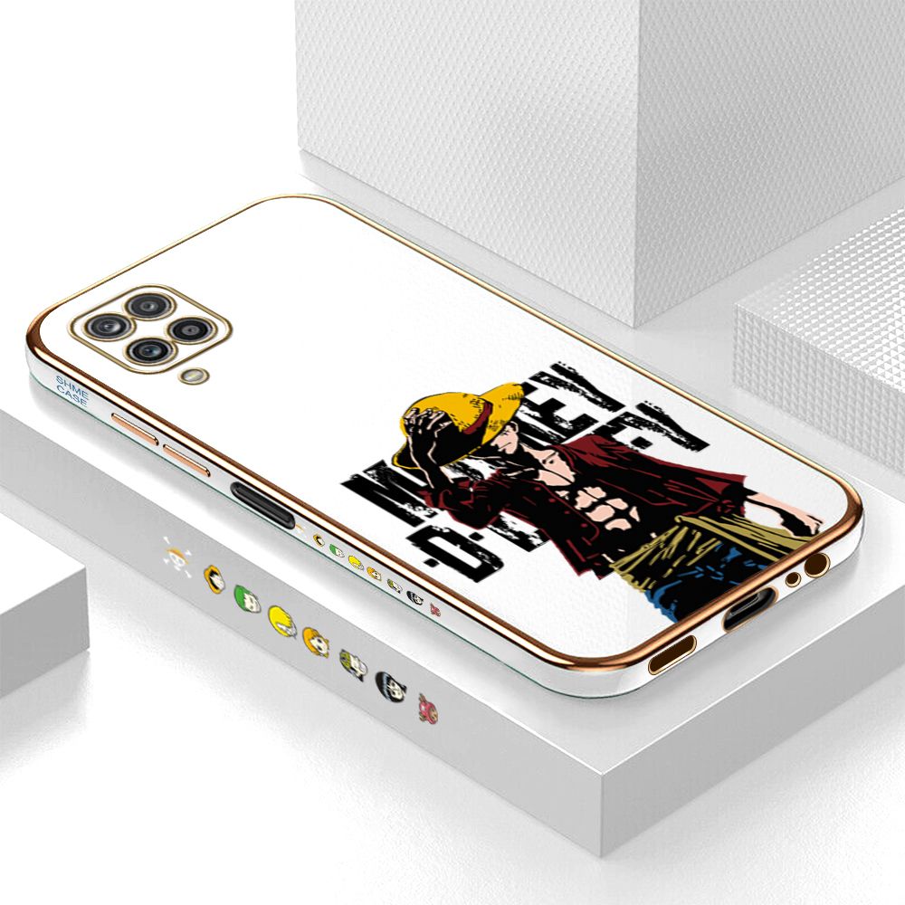 Luxury 6D Plating Case for Samsung M12 A12 4G/5G Handsome Luffy Side Pattern Back Cover Soft Silicone Square Phone Cases + Free Lanyard