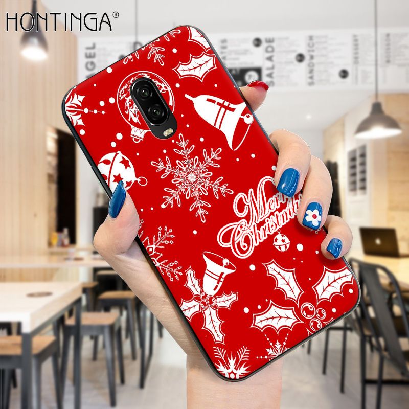 Hontinga for OnePlus 6T Case Merry Christmas Gifts for Girls Boys Phone Cover Shockproof Soft Silicone TPU Cases
