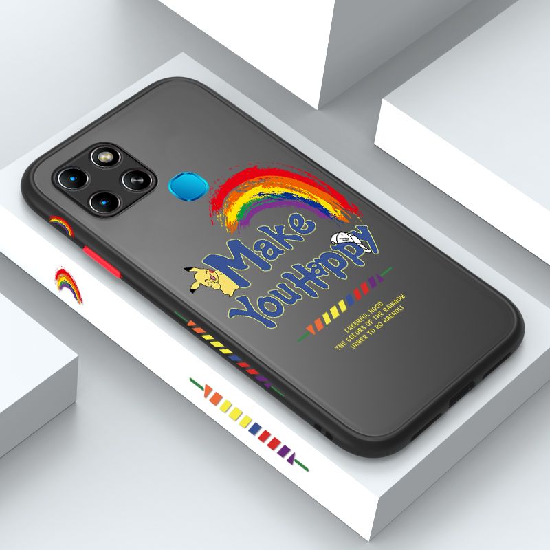UCUC for Infinix Smart 6 Back Cover Rainbow Pikachu Side Printed Design Phone Case Ultra Thin Frosted Cover Shockproof Phone Cover