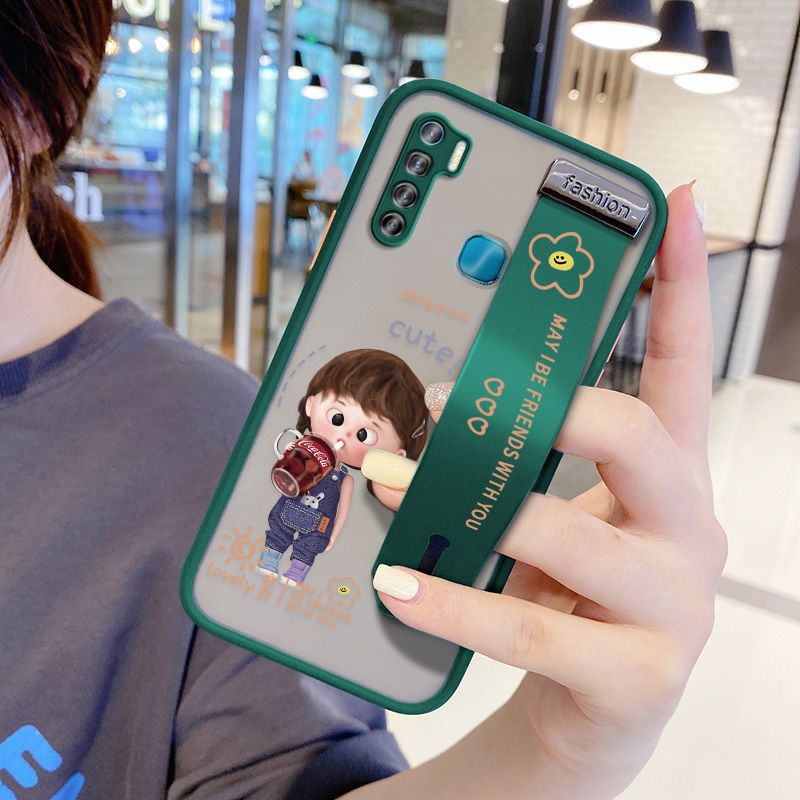 UCUC for Infinix S5 Wrist Strap Case Girl Drinking Cola Wristband Printing Cover Shockproof Ultra Thin Phone Case