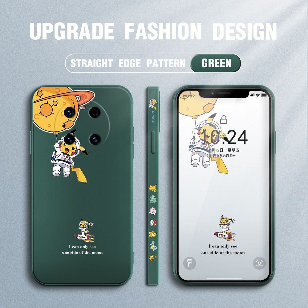 Jizetin for Huawei Mate 40 Pro Plus Case Side Design Phone Cover Cute Astronaut Pikachu Cover Square Edge Pattern Liquid Silicone Trend Case