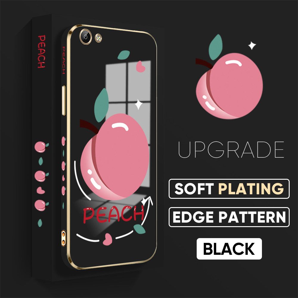 TA for Vivo Y66 Y65 Back Cover Shiny Peach Luxury 6D Plating Case Side Pattern Soft Silicone Square Phone Case