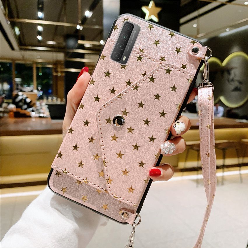 Huawei Y7A Y5P  Y6P  Y7P  Y8P  Y8S Y6pro  Y9  Y9  Y7pro  Y9 Prime  Phone Case Shiny Stars Phone Wallet PU Leather Card Slots Casing Cover Crossbody Bag