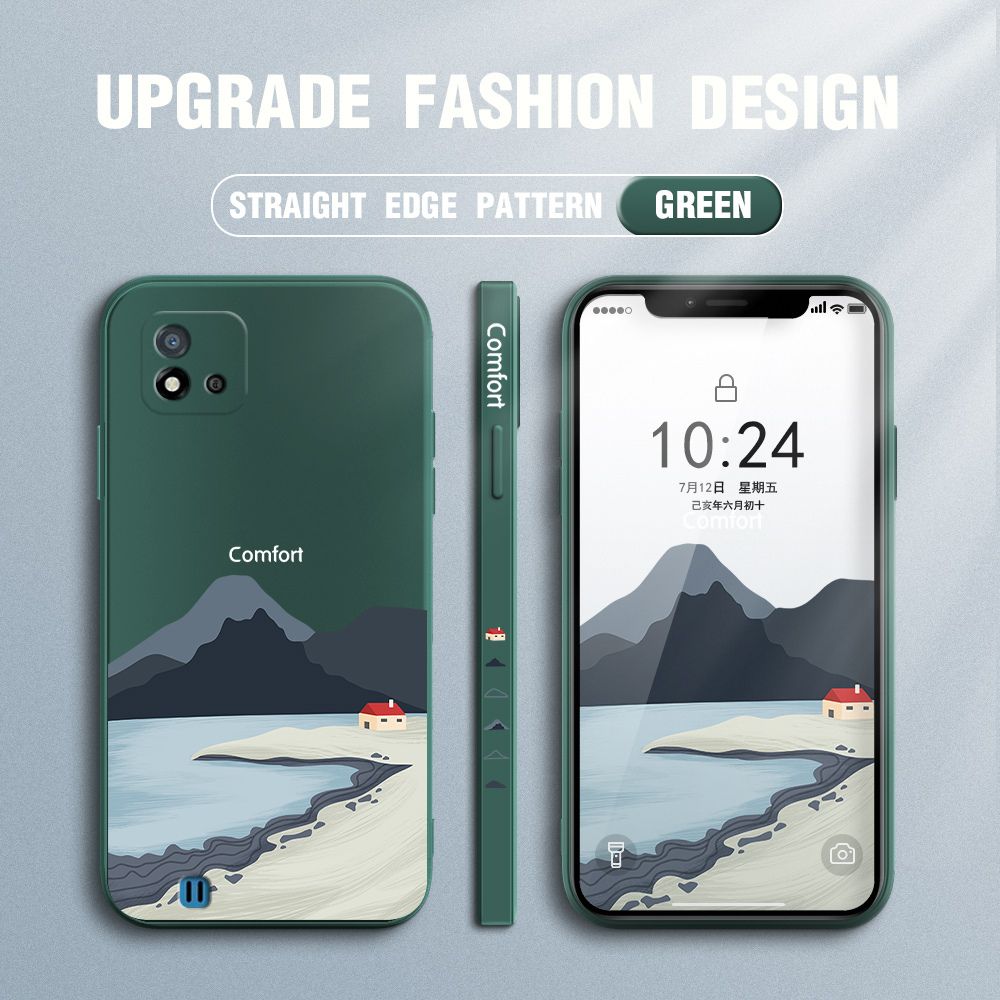 Jizetin for Realme C20 Case Mount Fuji Design Side Design Phone Case Square Edge Pattern Liquid Silicone Cases Full Cover Camera Shockproof Protective Case