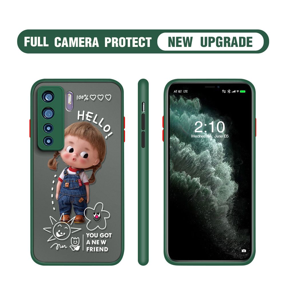 Hontinga for Huawei Nova 7 SE Case Cute Cartoon Little Girl Cover Camera Shockproof Protection Case Edge Frosted Transparent Phone Cover