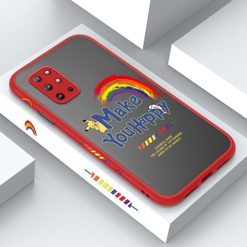 ZeroQiQi for OnePlus 8T Case Creative Cartoon Rainbow Pikachu Side Printing Cover Frosted Ultra Thin Protective Anti Fall Phone Case