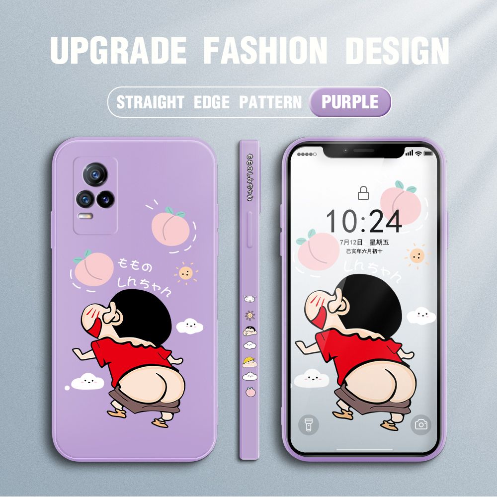 Jizetin for Vivo V21e Case New Cartoon Crayon Shin-chan Design Side Design Phone Case Square Edge Pattern Liquid Silicone Cases Full Cover Camera Shockproof Protective Case