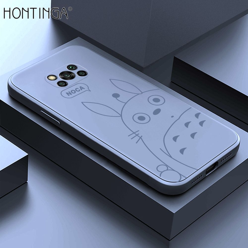 Hontinga for Xiaomi Poco X3 NFC Case Cartoon Cute Totoro Pattern Back Cover Soft Square Edge Liquid Silicone Phone Cases