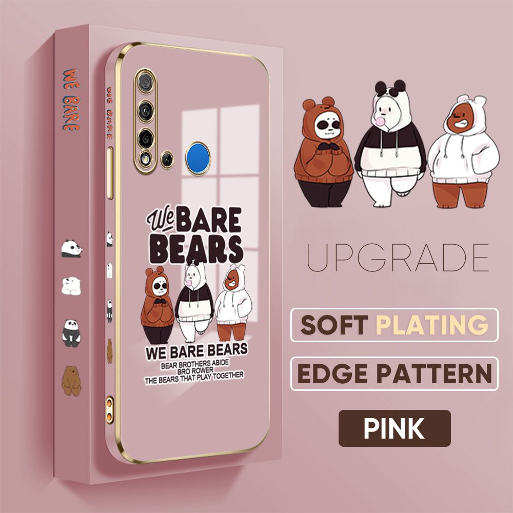 TA for Huawei Nova 5i / P20 Lite 2019 Back Cover + Free Lanyard Cute Three Bears Luxury 6D Plating Case Side Pattern Soft Silicone Square Phone Cases