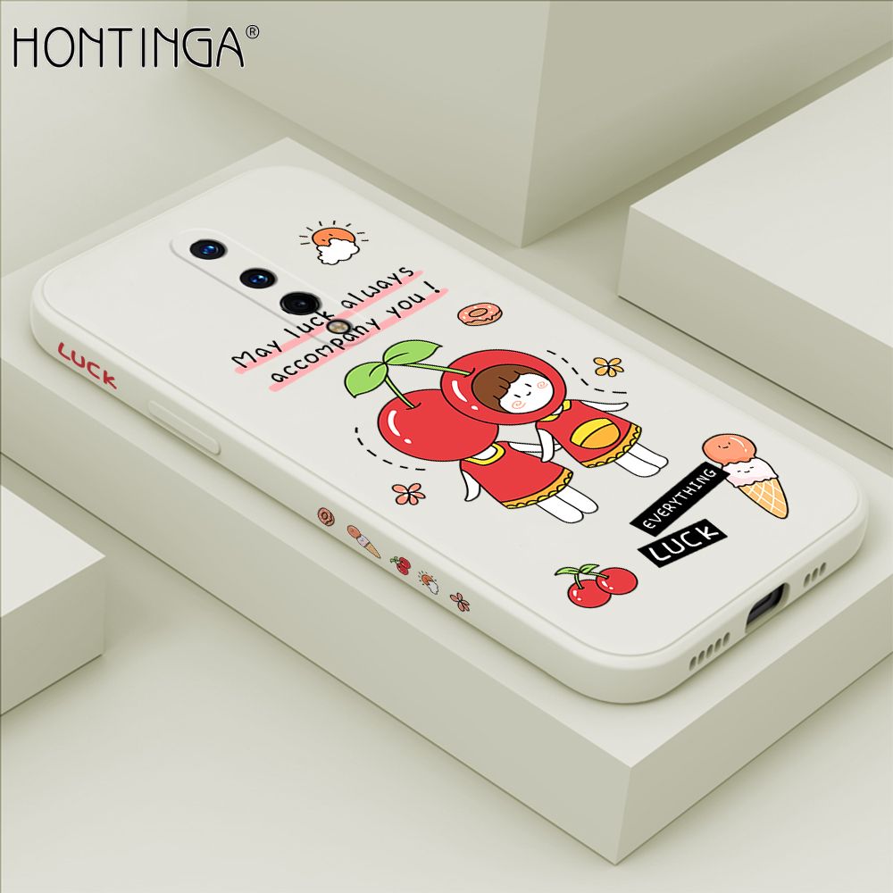 Hontinga for OnePlus 8 Case Side Design Cute Cherry Girl Back Cover Soft Square Edge Pattern Liquid Silicone Trend Phone Cases