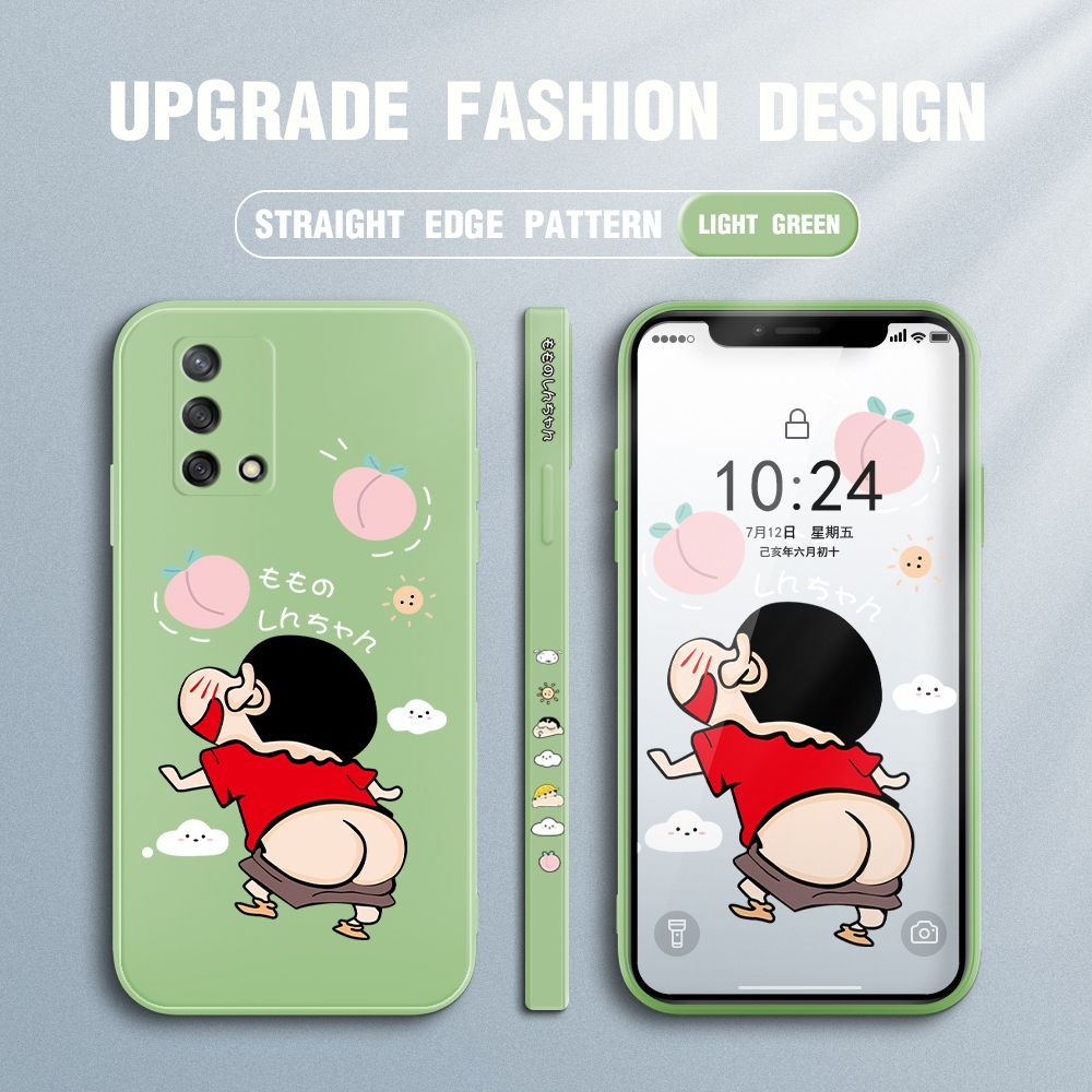 Jizetin for OPPO F19 / A95 / A74 Case New Cartoon Crayon Shin-chan Design Side Design Phone Case Square Edge Pattern Liquid Silicone Cases Full Cover Camera Shockproof Protective Case