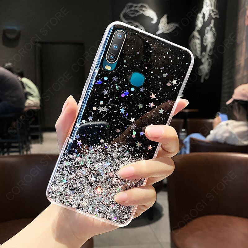 For Vivo Y12 Cover Fashion Shiny Glitter Starry Space Girls Slim Phone Case Clear Soft TPU Silicone Bumper Shockproof Protective Back Cover