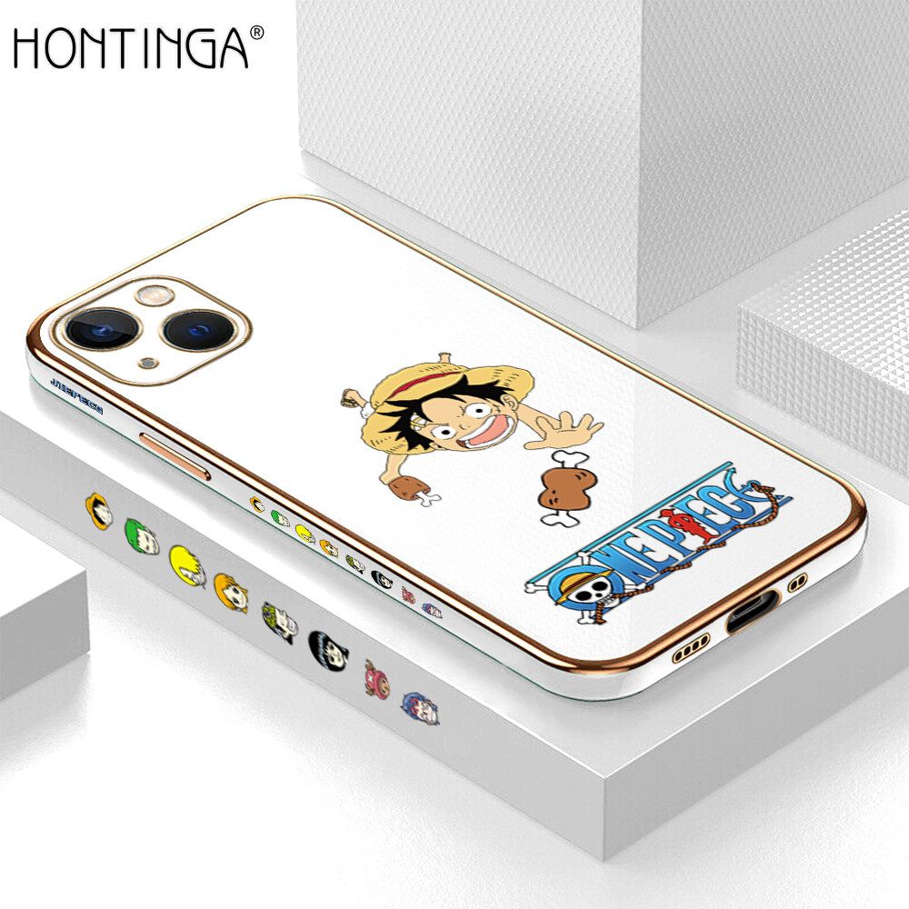Hontinga for iPhone 13 Mini Back Cover + Free Lanyard Luxury 6D Plating Big Stick Meat Boy Side Pattern Case Soft Silicone Square Mobile Cover