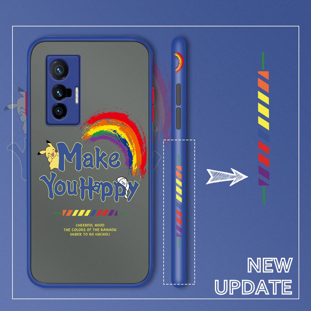 UCUC for Vivo X70 5G Back Cover Rainbow Pikachu Side Printed Design Phone Case Ultra Thin Frosted Cover Shockproof Phone Cover
