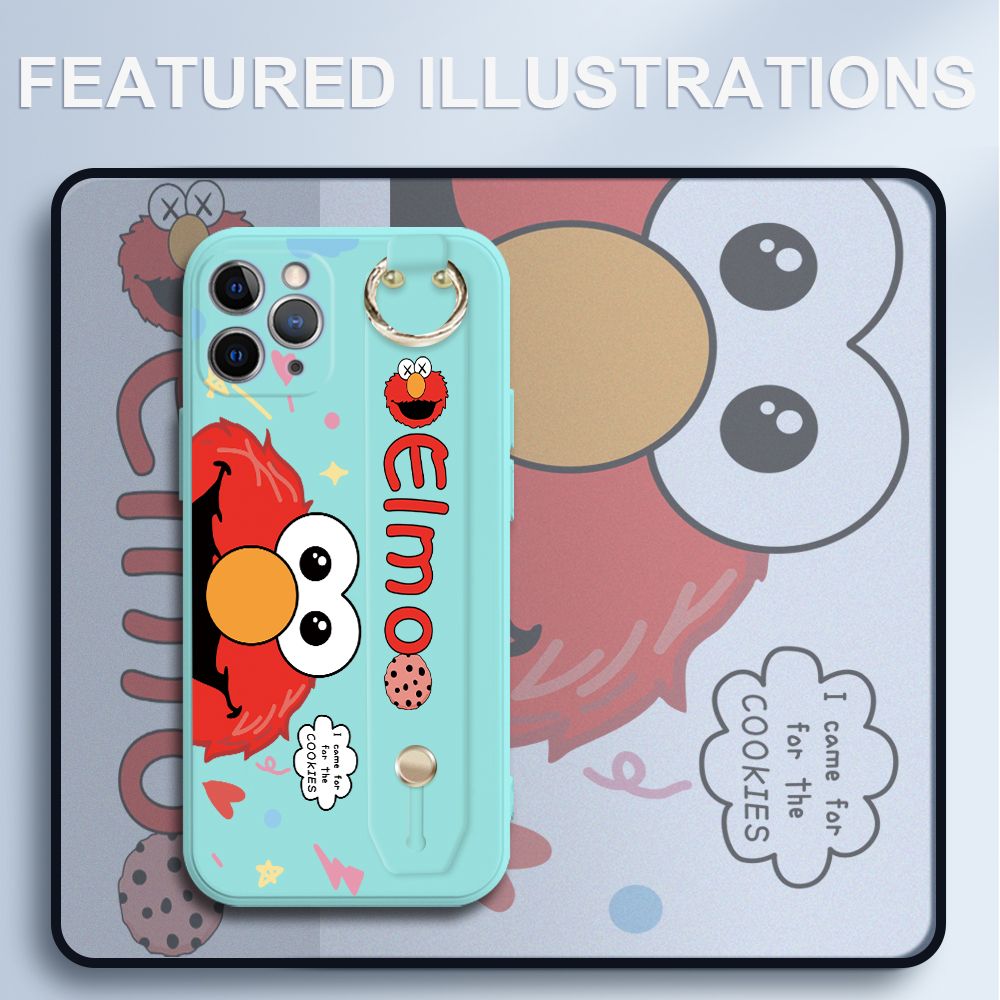 UCUC for iPhone 11 Pro Wrist Strap Case Creative Cartoon Red Haired Monster Cover Ultra Thin Anti Fall Liquid Silicone Phone Case
