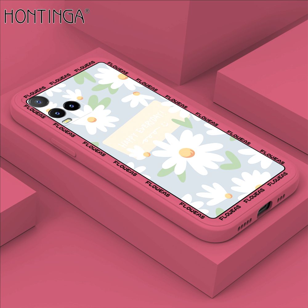Hontinga for Vivo Y21S Case Beautiful Daisy Flower Phone Case Phone Case Soft Square Edge Silicone Cases Full Lens Cover Shockproof Protection Cover